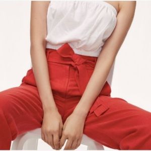 Aritzia Wilfred Red Linen Cropped Pant Tie Waist 6